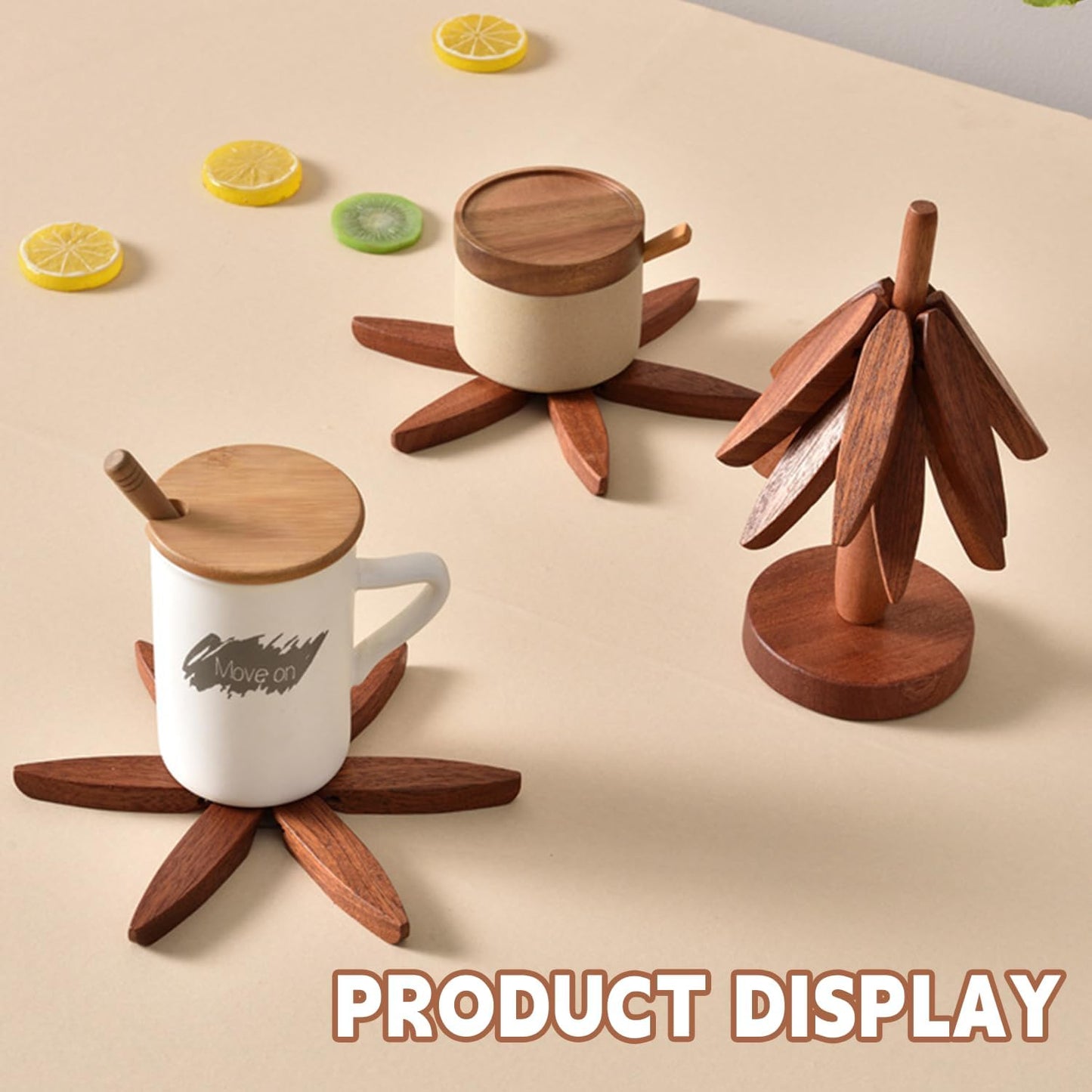 🎁Natural Tree Trivet Set - 4 bamoo Trivets & 1 Stand Like a Christmas Tree✨