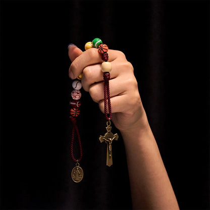 🏆All-in-One Sports Prayer Rosary Keychain with Multi-Sport Beads: No Regrets in Every Game