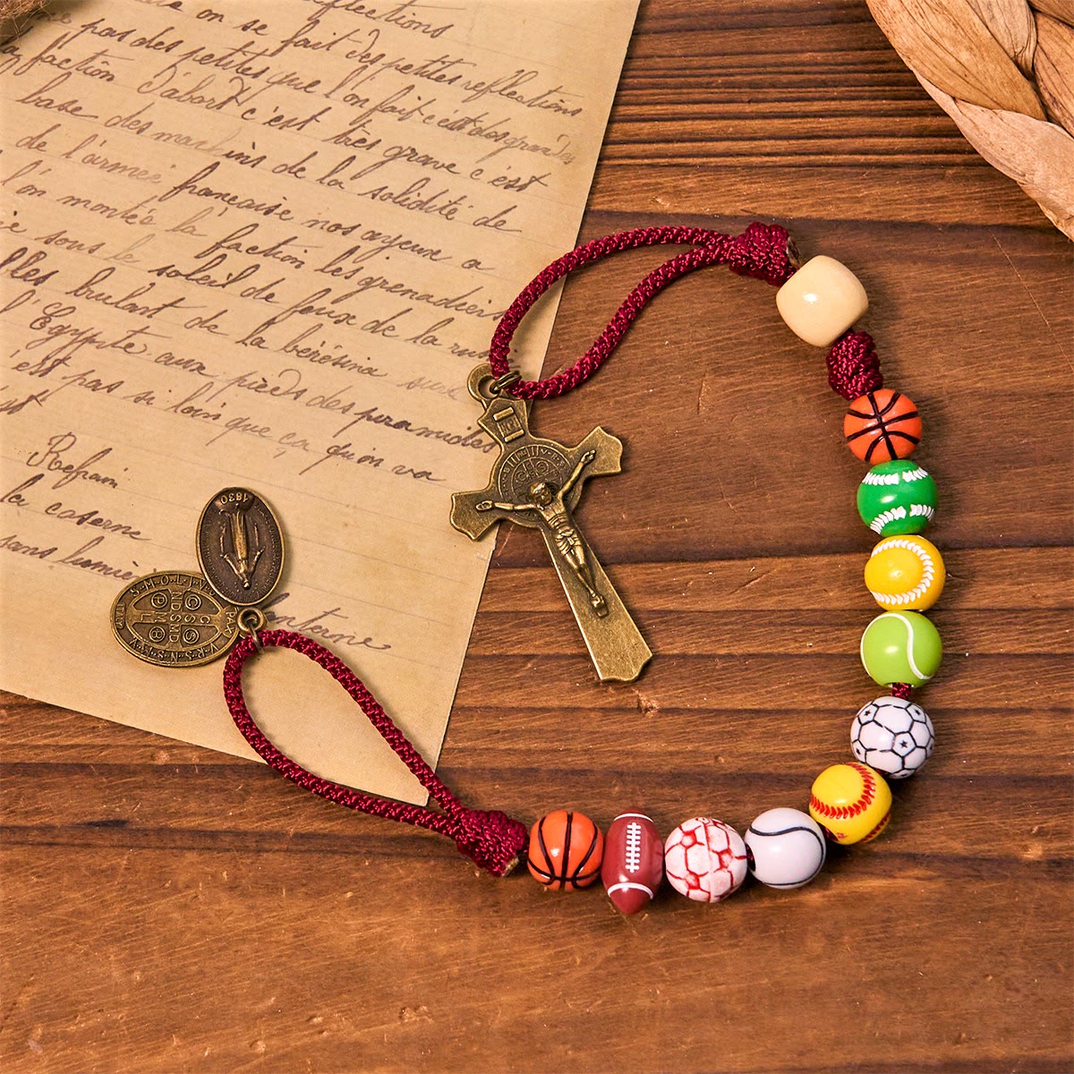 🏆All-in-One Sports Prayer Rosary Keychain with Multi-Sport Beads: No Regrets in Every Game