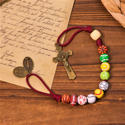 🏆All-in-One Sports Prayer Rosary Keychain with Multi-Sport Beads: No Regrets in Every Game