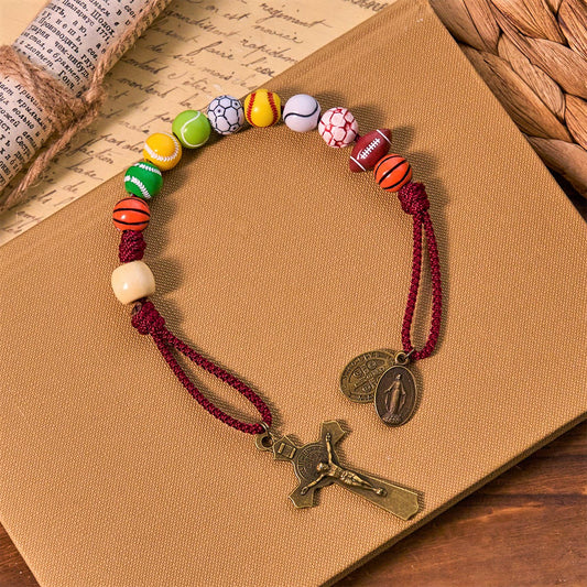 🏆All-in-One Sports Prayer Rosary Keychain with Multi-Sport Beads: No Regrets in Every Game
