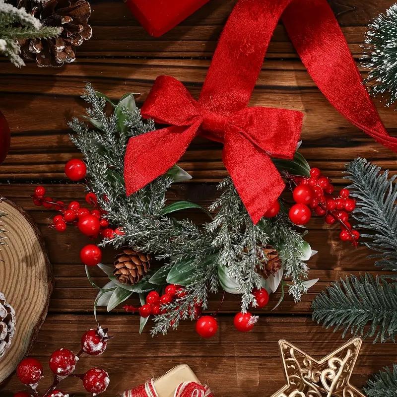 Christmas Mini Window Wreaths with Ribbon Bows & Red Berries Small Cabinet Hangers