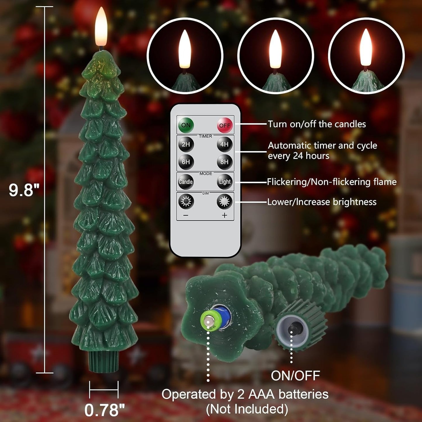 🌲Christmas Tree Flameless Taper Candle Lights with Remote Control🔥