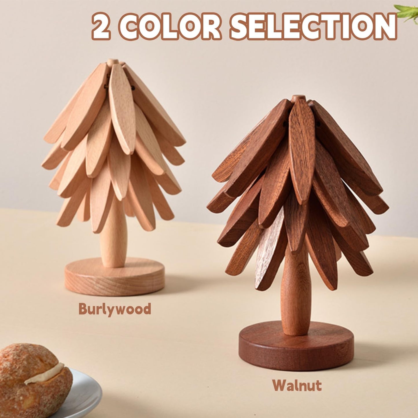 🎁Natural Tree Trivet Set - 4 bamoo Trivets & 1 Stand Like a Christmas Tree✨