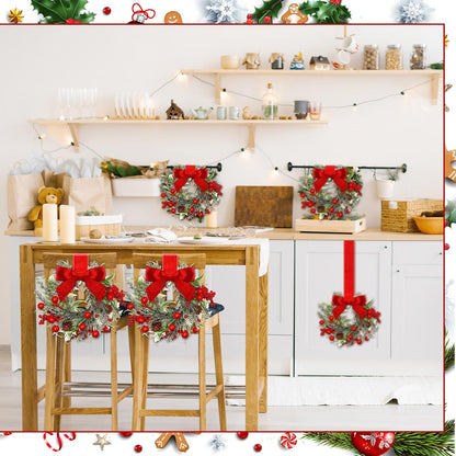 Christmas Mini Window Wreaths with Ribbon Bows & Red Berries Small Cabinet Hangers