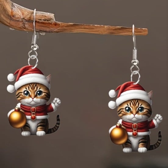 💋Santa Cat Christmas Earrings