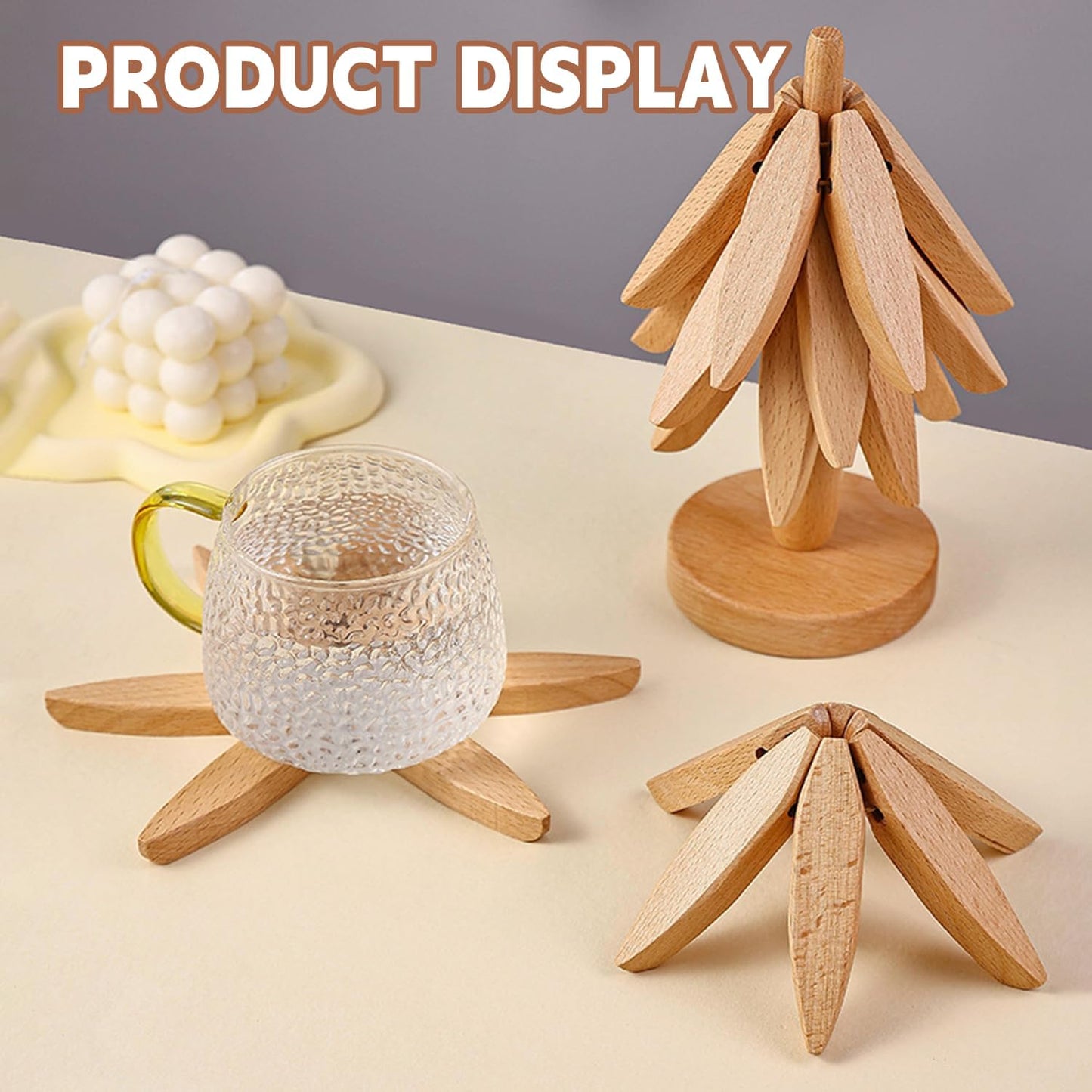 🎁Natural Tree Trivet Set - 4 bamoo Trivets & 1 Stand Like a Christmas Tree✨