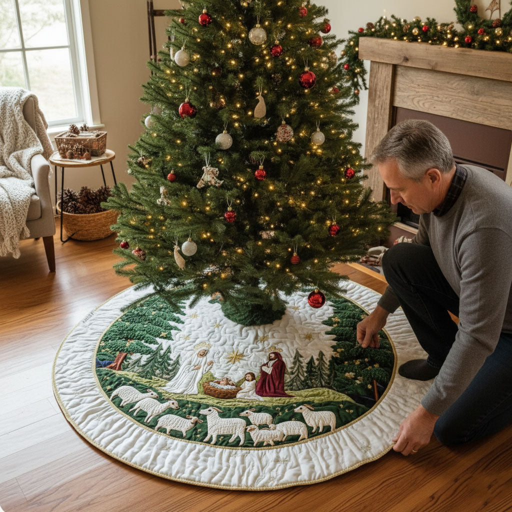 🔥Blessed Manger Christmas Quilted Tree Skirt