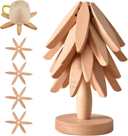 🎁Natural Tree Trivet Set - 4 bamoo Trivets & 1 Stand Like a Christmas Tree✨