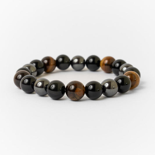 🏆“Triple protection” bracelet in black obsidian, tiger’s eye and hematite.