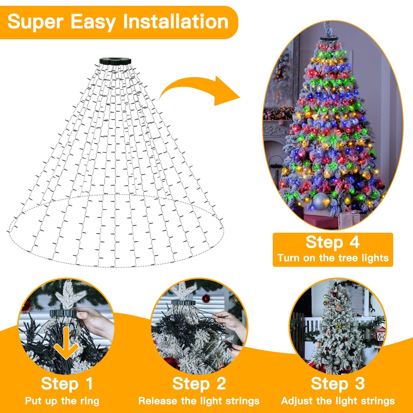 🏆👍🎄Holiday Pre-Sale🔥Waterproof Christmas Tree Waterfall Lights with Ring